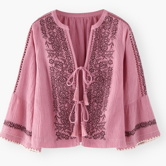 (EUC)Wrap London crinkle cotton linen front tie blouse size us 12 - Picture 1 of 9